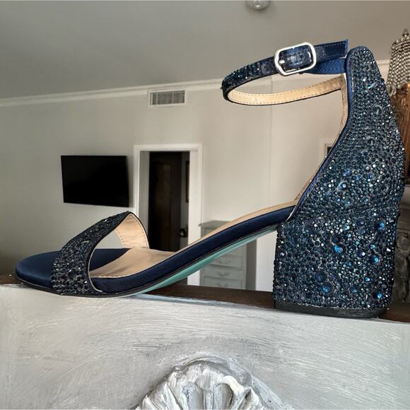 Betsy Johnson Mari Heels Sz 8 Blue Sparkly Strappy Open Toe Evening Shoes - Picture 4 of 10